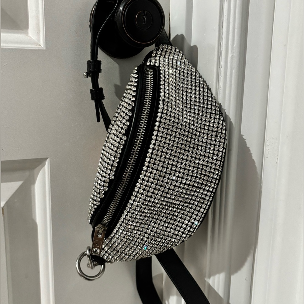 Alexander Wang Crystal Belt Bag Rhinestone Fanny Pack Black Silver